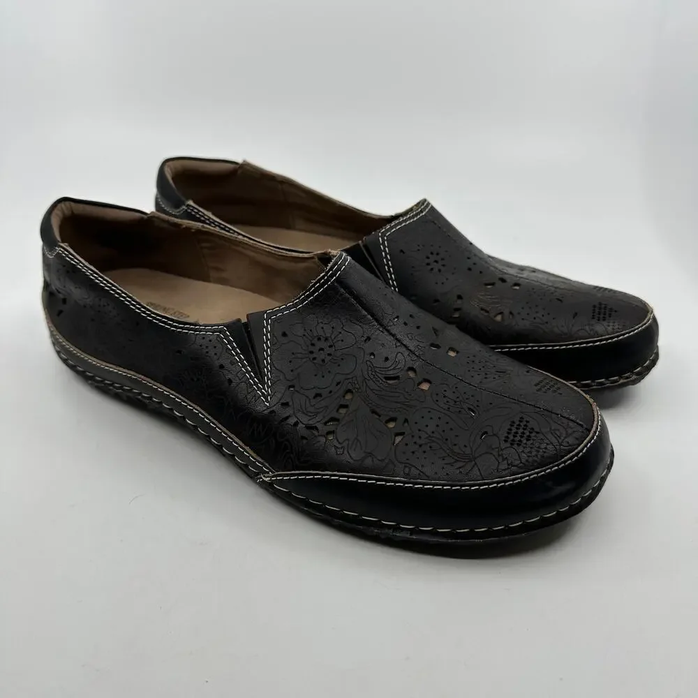 LArtiste Shoes Libora WMNS 42B Black Brown Floral Leather Slip On Comfort Boho